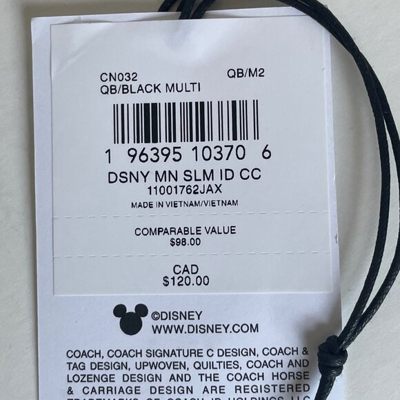 Disney x Coach Slim ID Card Case Holiday CN032 Black Leather Minnie Pluto ORGPKG - Picture 8 of 8
